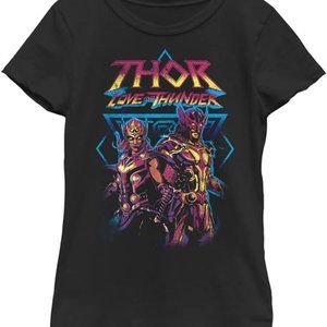 MARVEL Girls T-Shirt BLACK Large 10/12 THOR Love and Thunder Tee Distressed NEW
